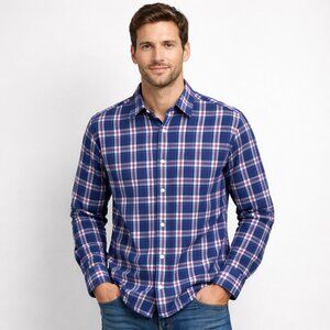 Untuckit 100% Cotton Men's Plaid Button Down Long Sleeve Shirt Blue/Red XL